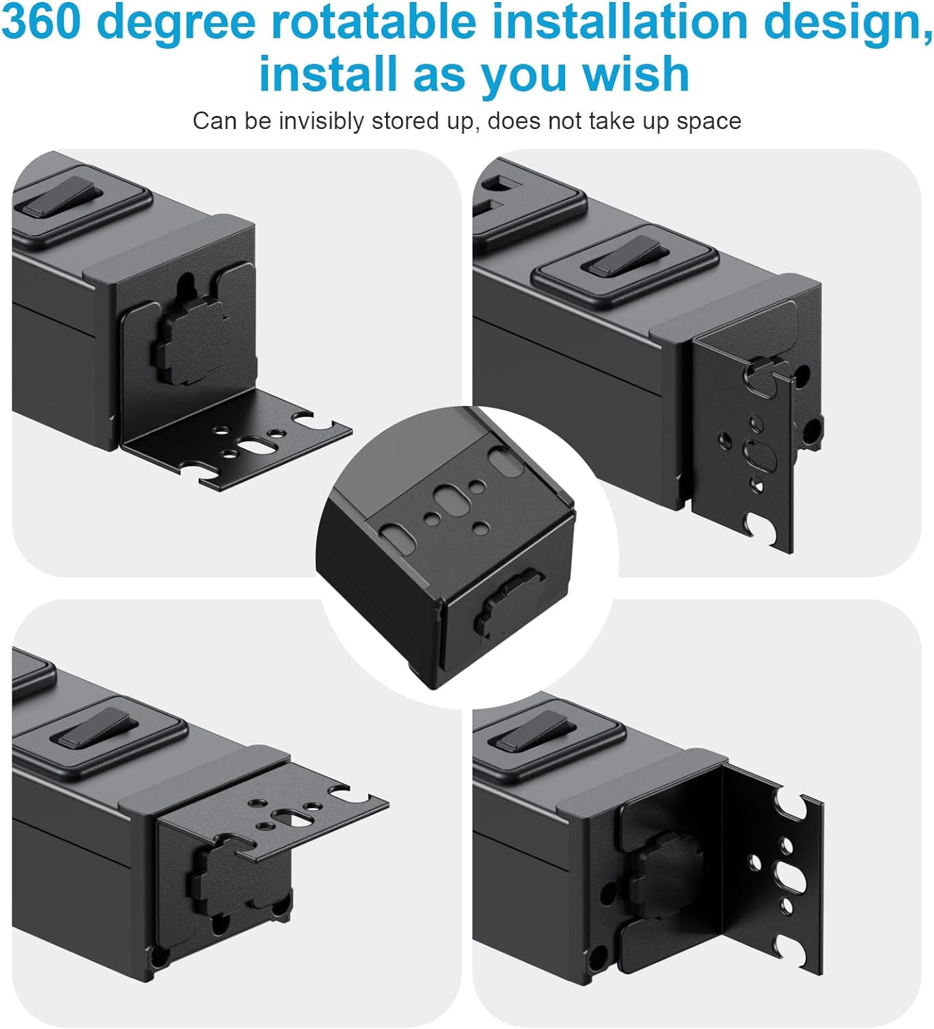 HHSOET 360° Rotating 12 Outlet Mountable Power Strip, Metal Gaming Table Mounted Outlet Strip, Heavy Duty Wall Mount Surge Protector with Switch, Works Great and Very Versatile, 15ft Power Cord.Black