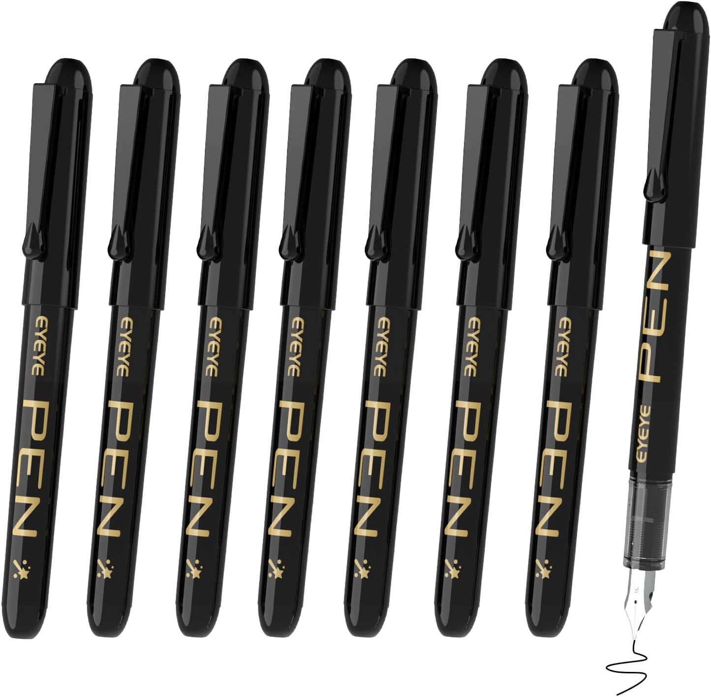 EYEYE Disposable Fountain Pens, 8 Pack Black Fine Point Pens for Writing, Stainless Steel Nib, Smooth Writing for Journaling, Drafting, Sketching, Doodling & Office Supplies