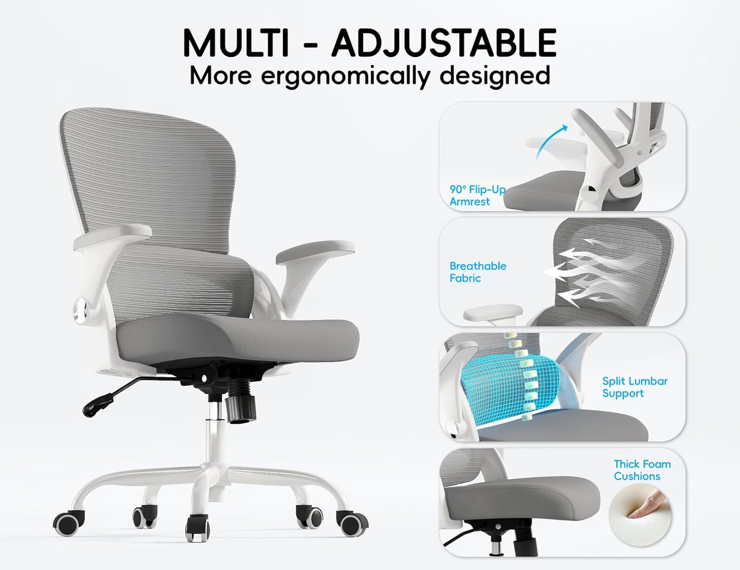 TRALT Ergonomic Office Chair - Comfy Desk Chair with Back Support, Home Office Desk Chairs, Computer Chair, 330lbs Wide Seat Big and Tall Office Chair for Executives (Grey)