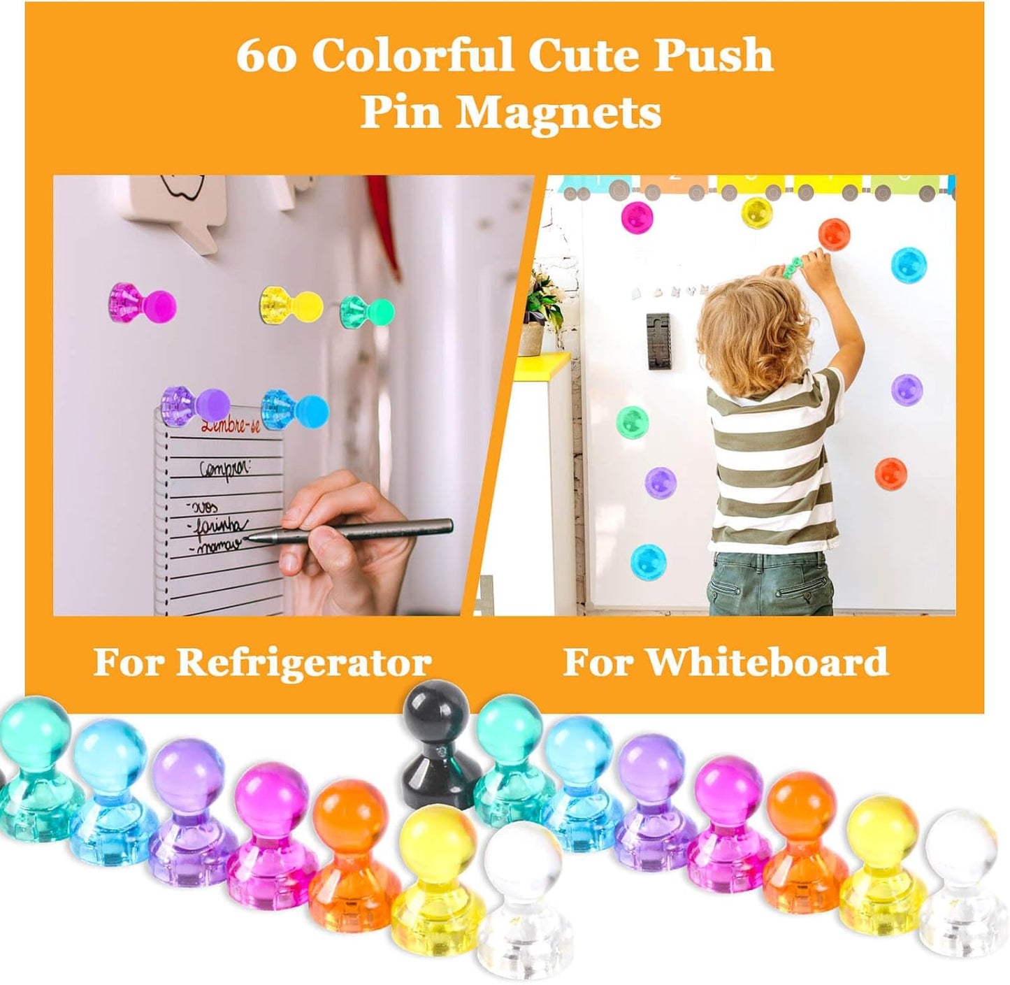 112Pcs Push Pin Magnets Fridge Magnet, Refrigerator Magnets Strong for whiteboard, Small Cute Decorative Magnetic Push Pin, for Classroom Calendar Kitchen Office Dry Erase Board Map Push Pins