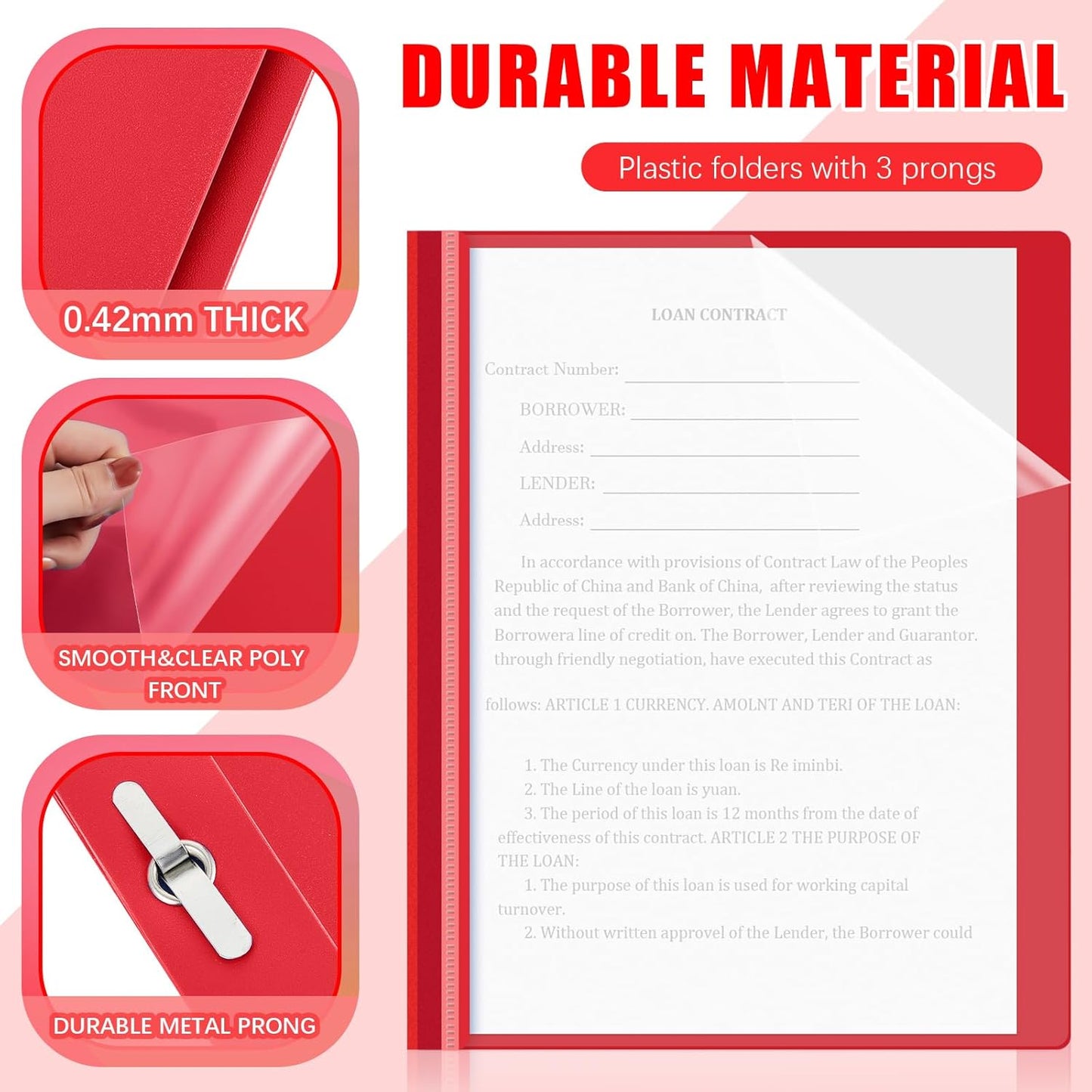 Teling 150 Pcs Plastic Report Covers with 3 Prong Clear Front Resume Folder Business Report Covers Bulk Presentation Folders Clear Front Report Folders for Documents, School, Office(Red)