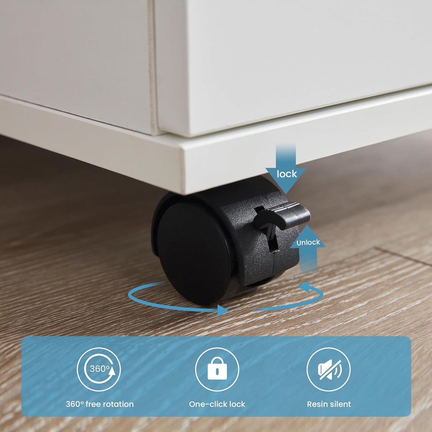 Farini 3-Drawer Under Desk Wooden File Storage Cabinet with Lockable Caster for Home Office,White,Fully Assembly