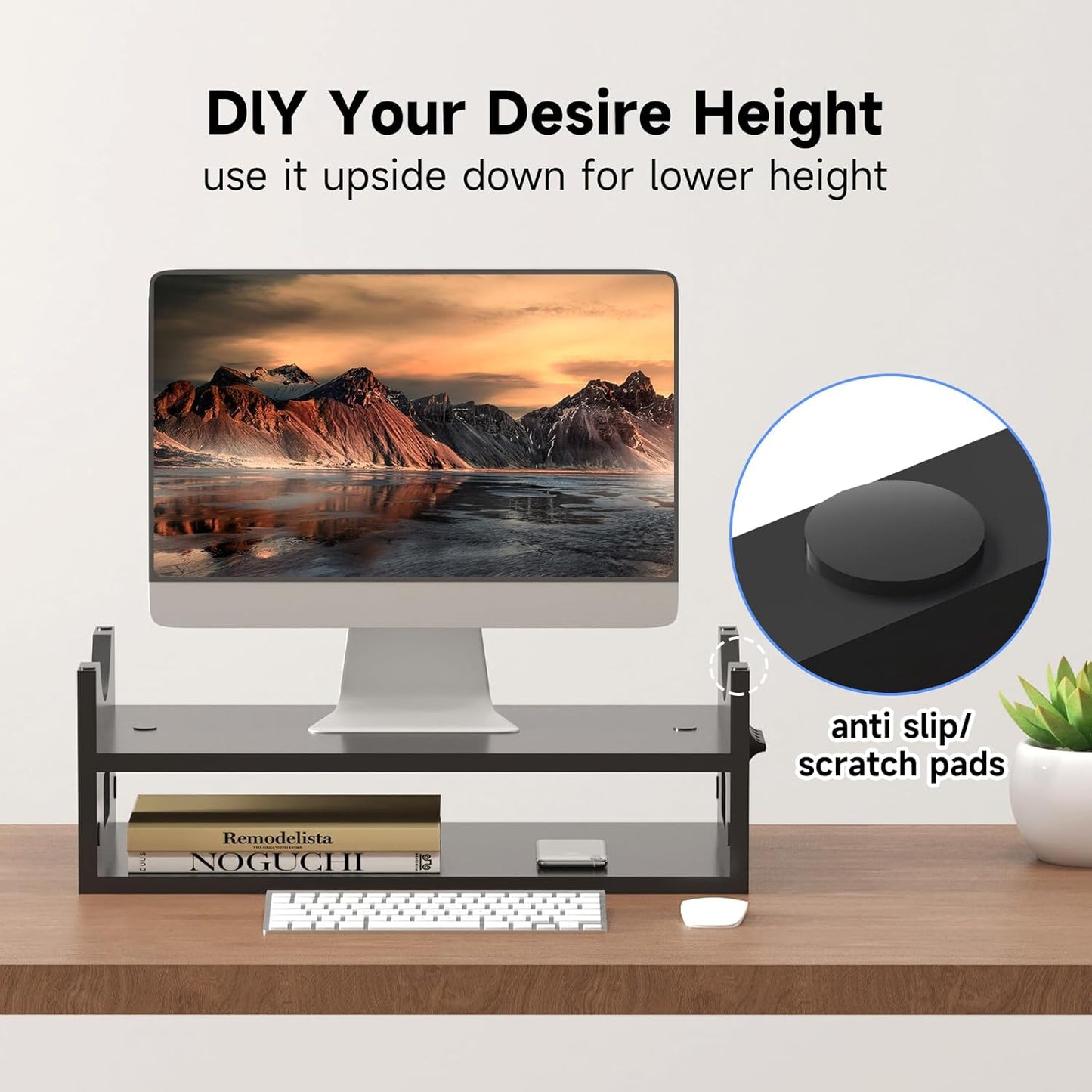 Pholiten Monitor Stand Riser, Desktop Stand, Computer Stand, Ergonomic Design, Two-Level Design, Desktop Organization, Keyboard Smartphone Storage, Printer Stand, Display Stand, 16.5 x 9.3 x 5.6