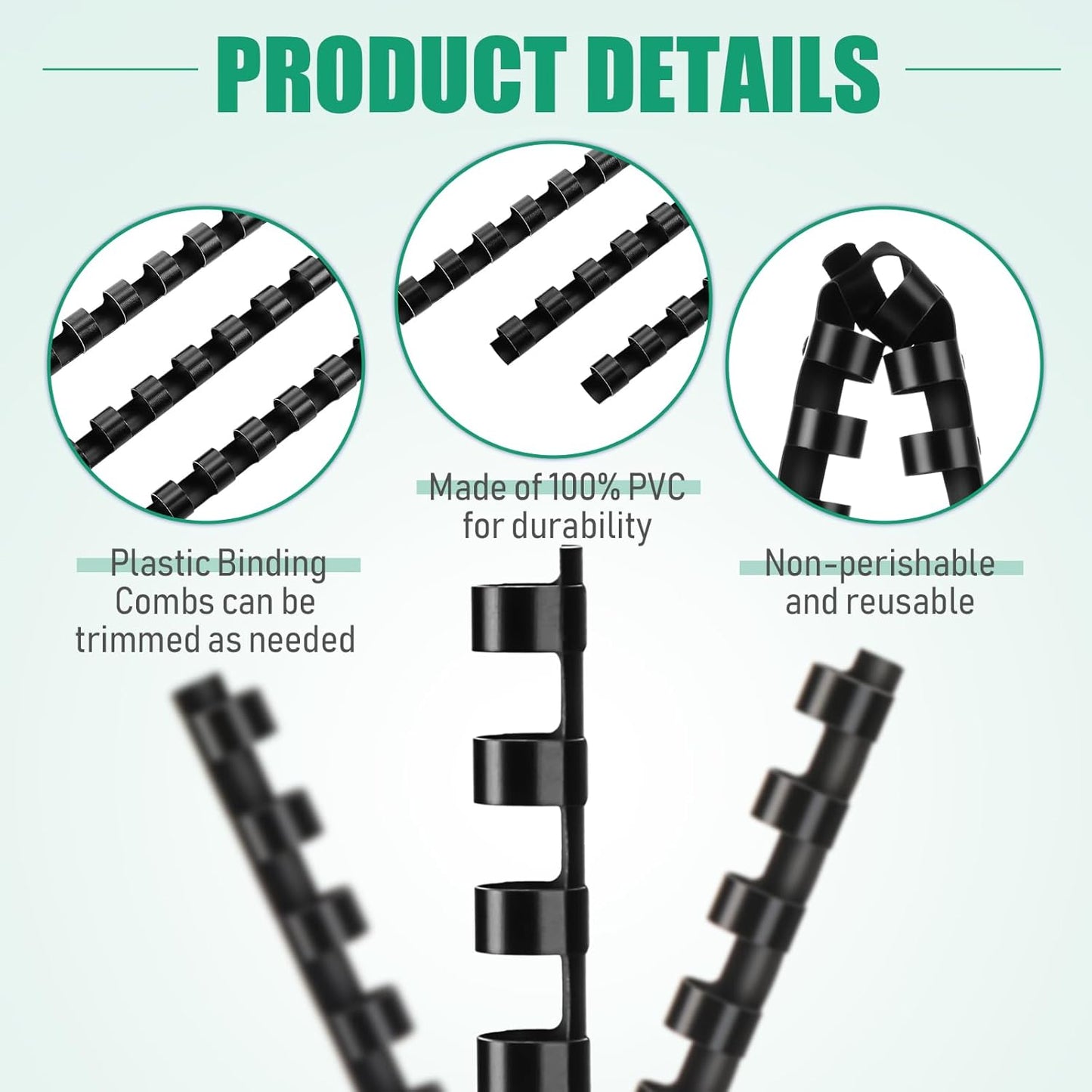 Maitys 300 Pcs Plastic Binding Combs Bulk 19 Ring Comb Spines Letter Size Spiral Binding for Notebook Calendar Picture(3/8 Inch,Black)