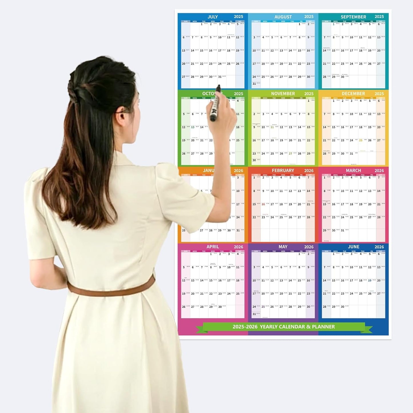 2025-2026 Wall Calendar 34.8" x 22.8" Large Vertical Yearly Wall Hanging Calenda with Julian Date from July 2025 to June 2026 Thick Paper Calendar 12 Month Annual Planner for Office Fridge(Colorful)
