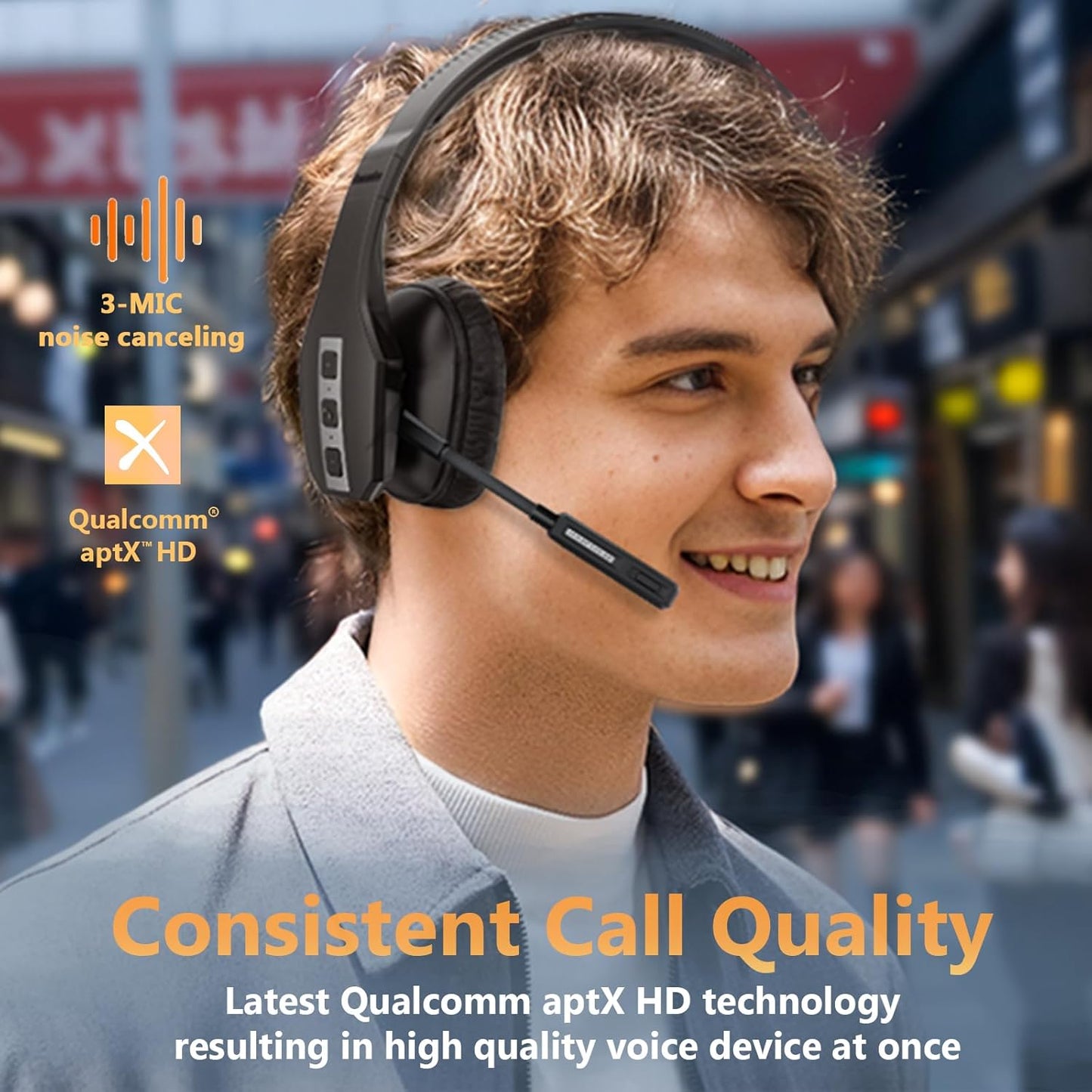 Conambo Trucker Bluetooth Headset (JBT600) with Tri-Mic Noise Cancelling, CVC 8.0, Mute Button, 60Hrs Battery Life – Wireless Headset for Truck Drivers, Cell Phones & Office Use