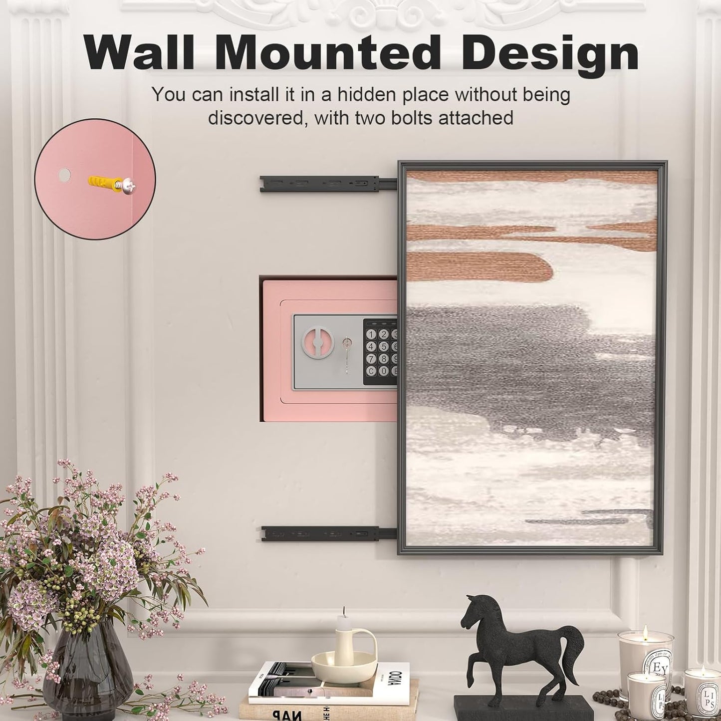 Home Safe, 0.23 Cubic Pink Safety Box, SafeBox for Money, Steel Security Box with Key, Firesafe Waterproof Safe Box, Safes for Money, Jewelry, Hotel or Business, Mini Safes for Personal Items