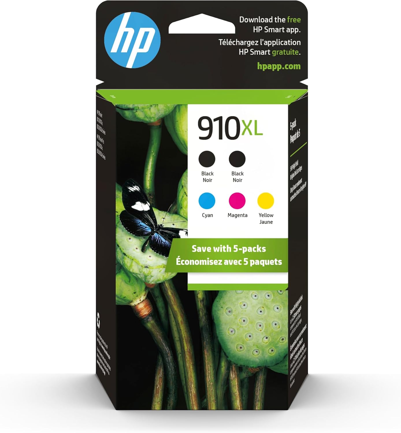 HP Original 910XL Black, Cyan, Magenta, Yellow High-Yield Ink Cartridges (5-Pack) | Works OfficeJet 8010, 8020 Series OfficeJet Pro 8020, 8030 Series | Eligible for Instant Ink | 6ZA58AN