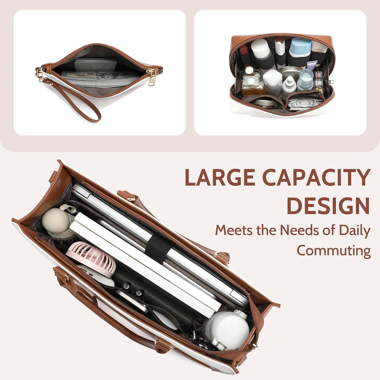 Keyli 3pc Sets Laptop Bag for Women,15.6 Inch Work Tote Bags Waterproof Leather Business Computer Briefcase Shoulder Handbag