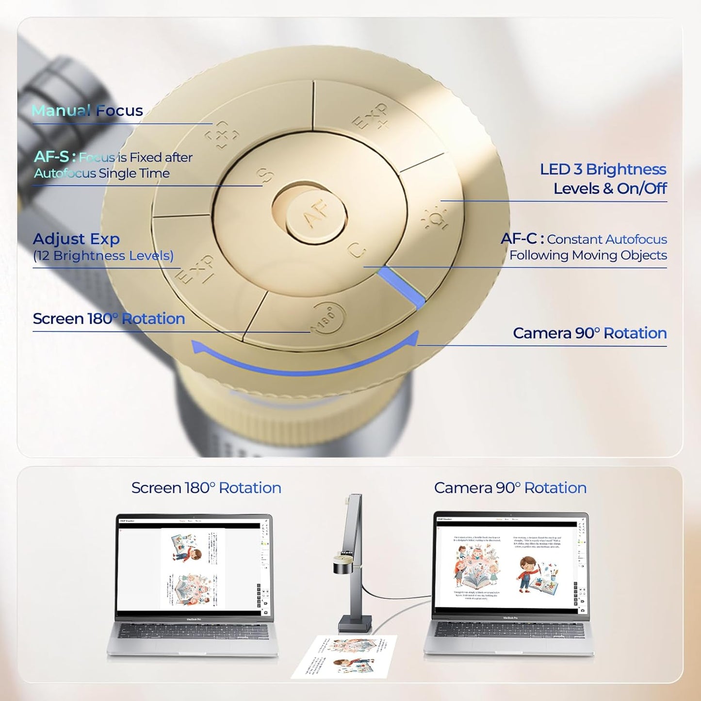 CZUR Fancy S Pro 12MP USB Document Camera for Teacher, 4K Webcam with Microphone and LED Light, Up to 60fps, Auto Focus, for Remote Teaching, Live Streaming, Web Conference, for Mac and Windows