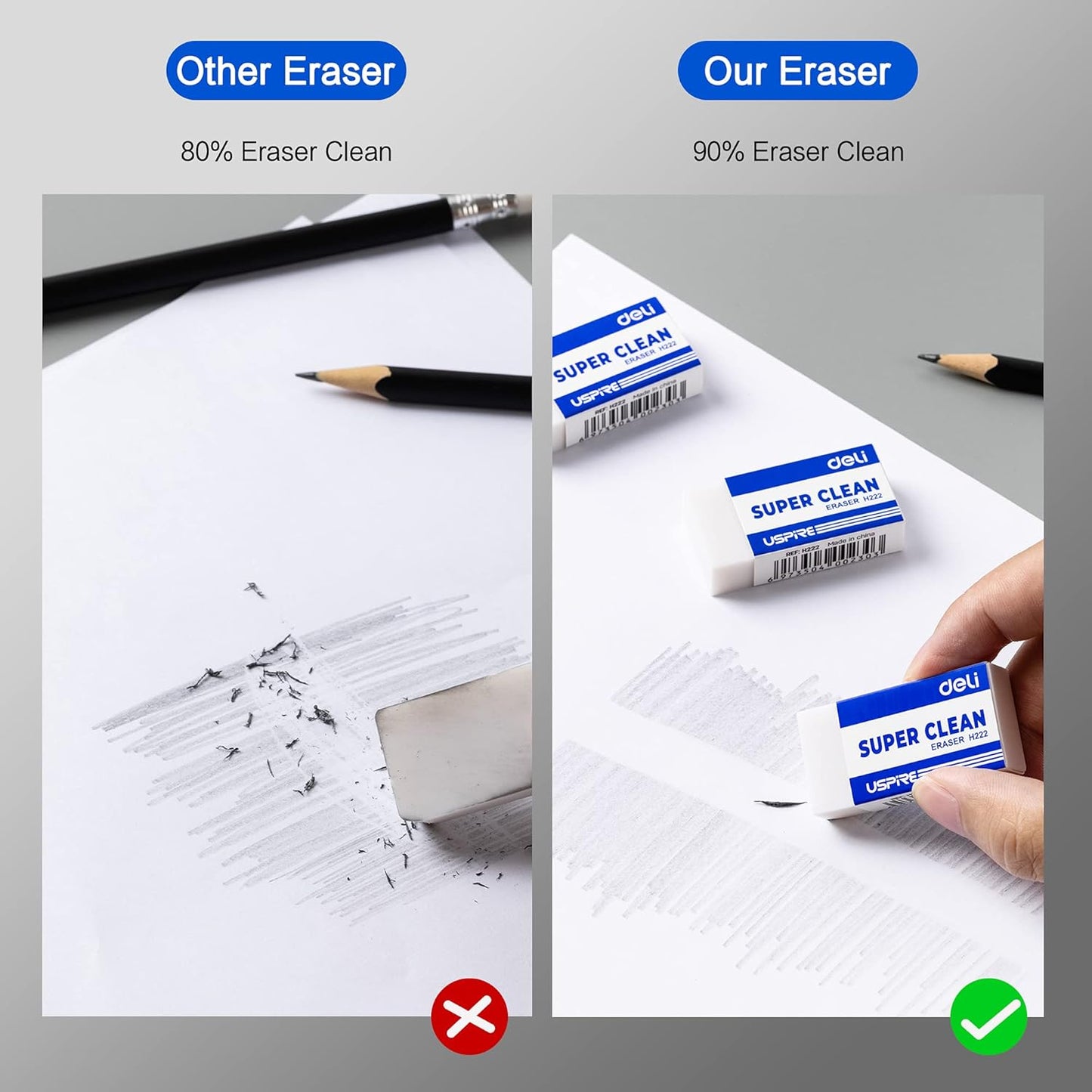 Deli Pencil Erasers, Pencil Eraser, 10 Pack, White Erasers, Erasers for Drawing, Kids, Artist, White, Large