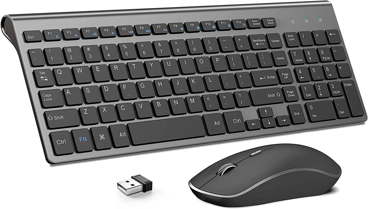 JOYACCESS Wireless Keyboard and Mouse,2.4G Ergonomic and Slim Wireless Computer Keyboard Mouse Designed for Windows, PC, Laptop,Tablet - Black Grey