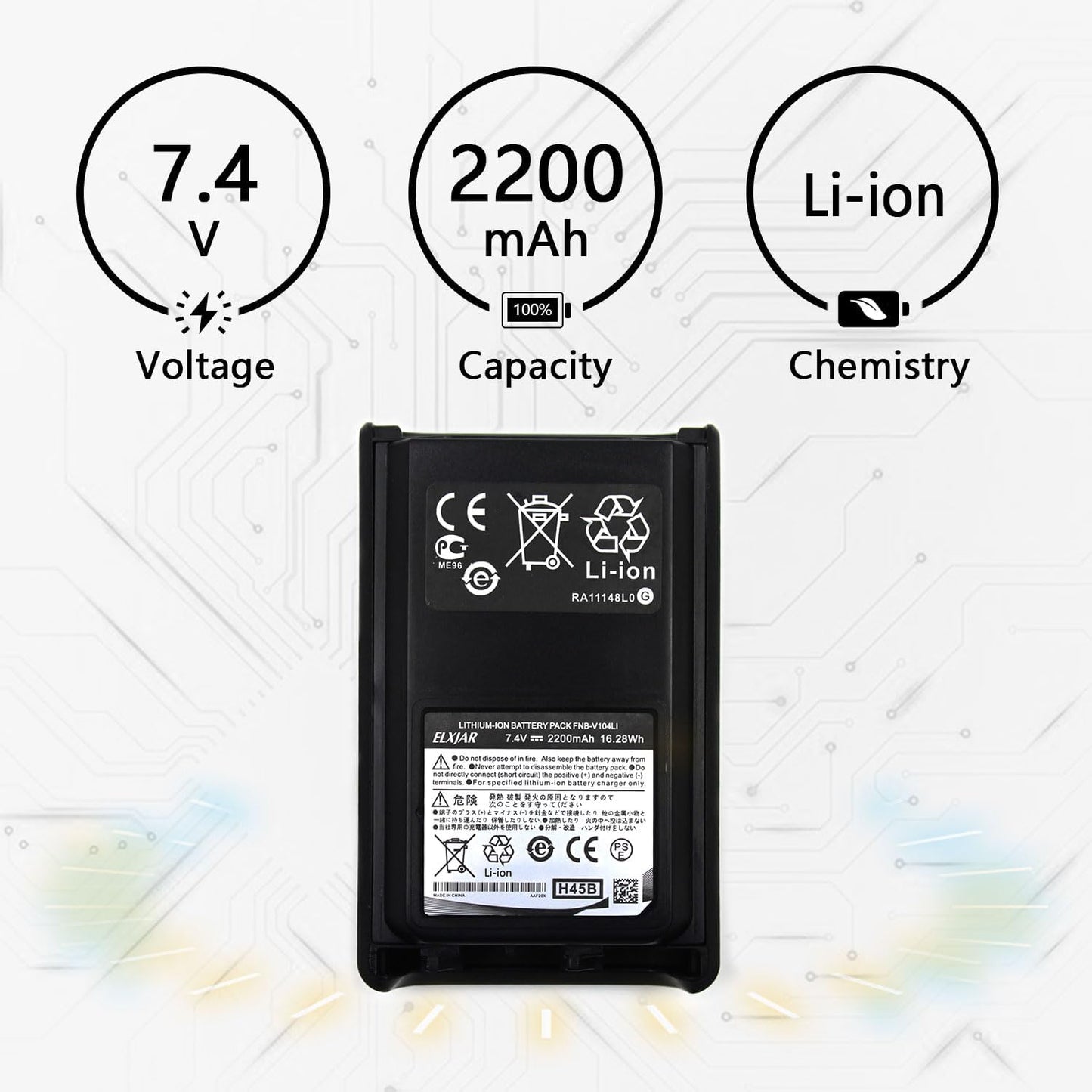 elxjar (2-Pack) 7.4V 2200mAh FNB-V104LI Li-Ion Battery Replacement for Yaesu Vertex VX-230, VX-231, VX-228, VX-234, VX-231L Two Way Radios