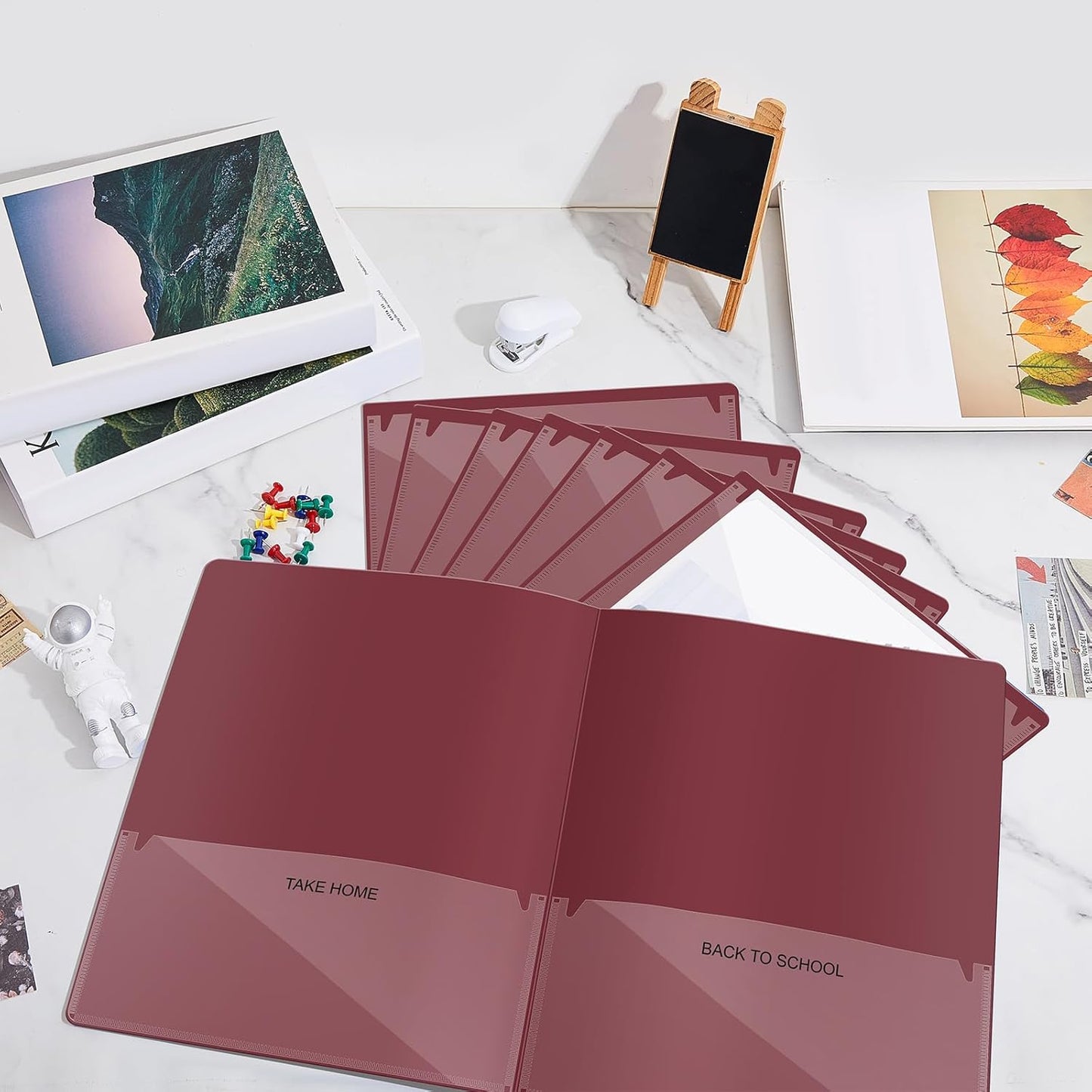 Henoyso 24 Pcs Folders Take Home Heavy Duty 2 Pocket Homework Folders with Clear Front Pockets for Elementary Students Parent Teacher Communication (Maroon)