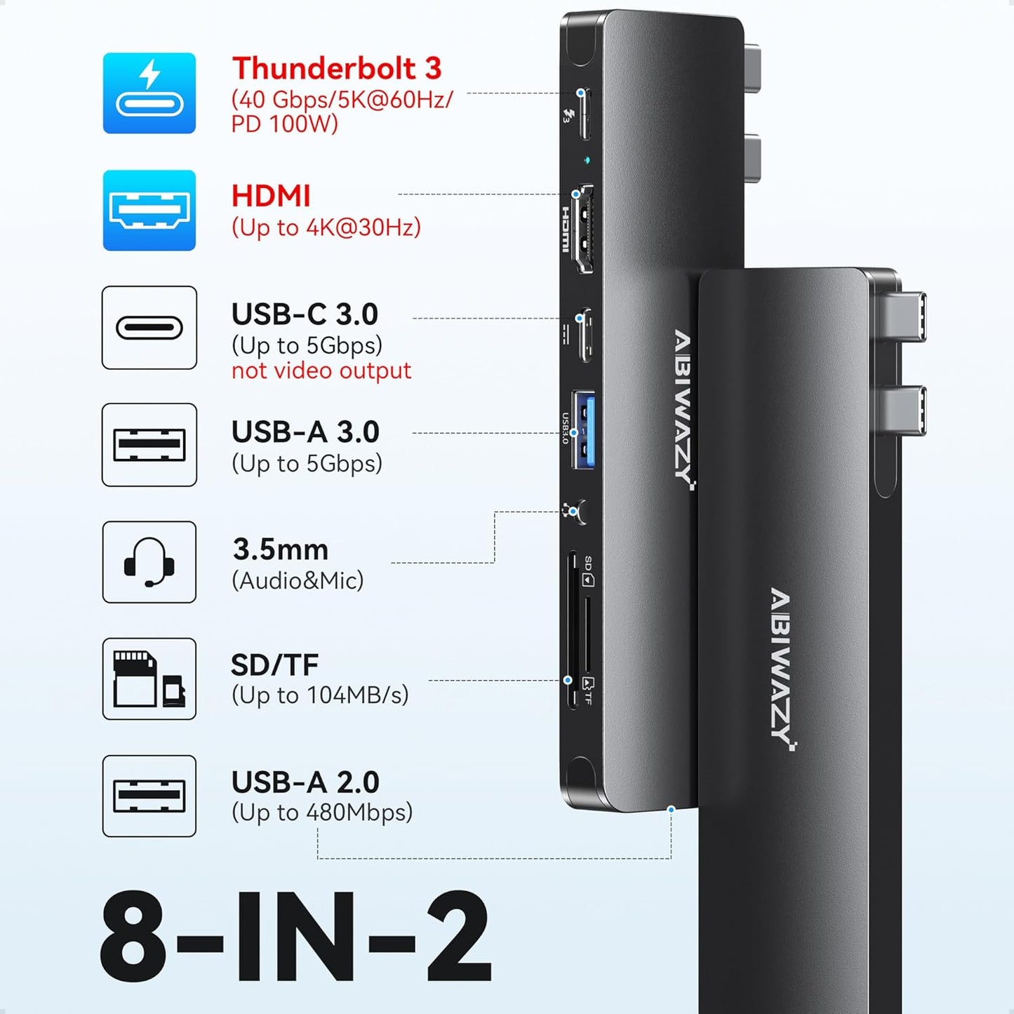 USB C Adapter HDMI USB Multiport Hub,8 in 2 Accessories with HDMI,Thunderbolt 3,USB C and 3 USB A 3.0 Data Ports SD TF Card Reader, Audio(Black)