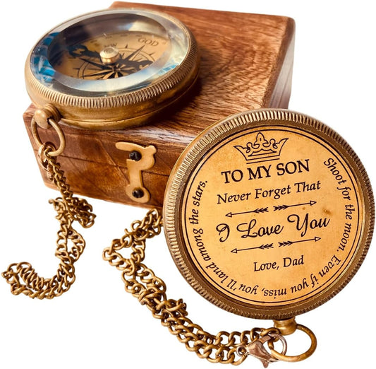 Gift for Son from Mom Dad | Engraved Compass 2" - Father to Son Gifts, Mom to Son Gifts for Graduation 2025, Birthday Baptism Confirmation Communion