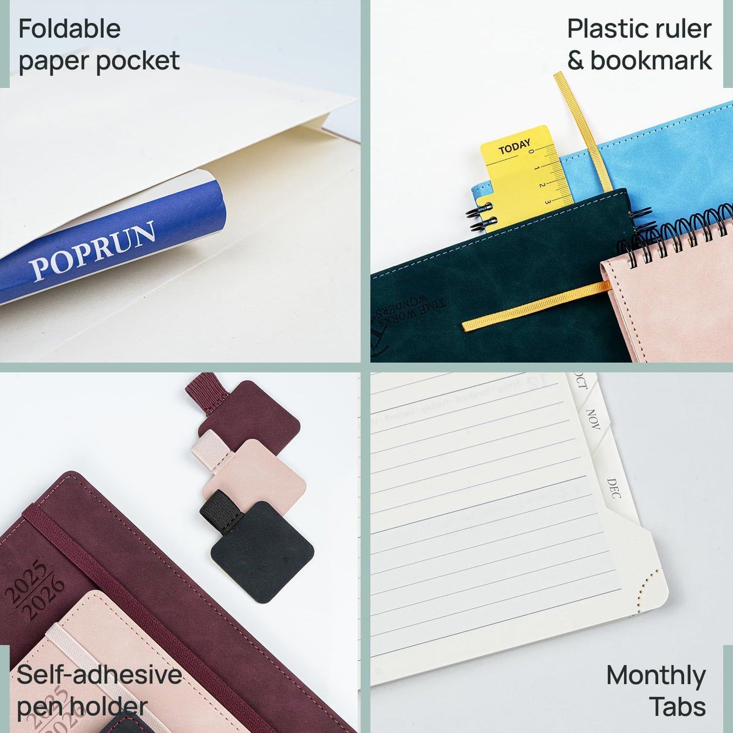 POPRUN Planner 2025-2026 Weekly Planner Notebook (Large 8.5''x 10.5'') Academic Calendar (JUL.25 - JUN.26) Appointment Book with Monthly Tabs, Spiral Soft Cover, Inner Pocket, 100 GSM - Lilac