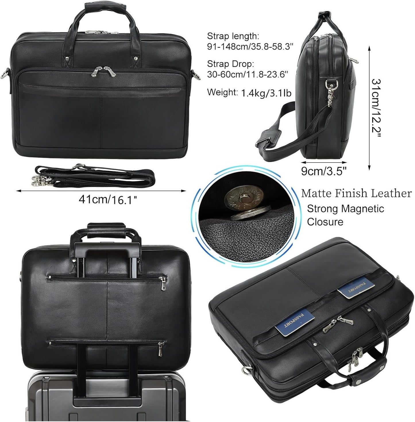 Leather Briefcase for Men 17 Inch Laptop Crossbody Shoulder Messenger Bag Attache Case for Business Travel Work Lawyer