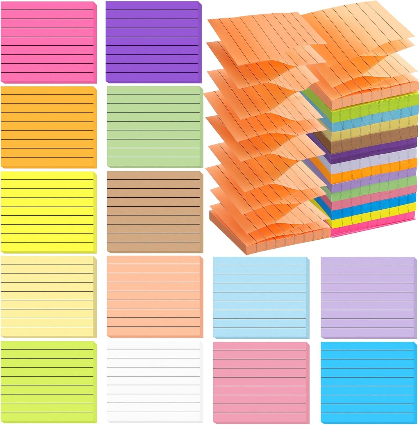 14 Pads Pop Up Sticky Notes,1400 Sheet Lined Sticky Notes 3x3 Inch,Self-Stick Notes Pads with Lines,Bright Multi Colors Easy Post Notes Pop up Refill for Office Study School Daily Life,100 Sheets/Pad