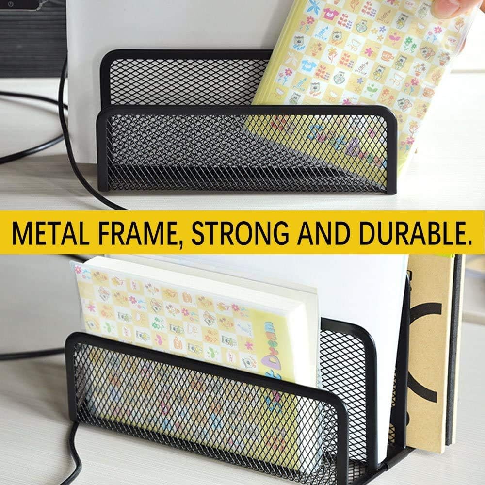 wishacc Folder Holder Desk, 2 Pack Mail Organizer Letter Holder for Desk Metal Mesh with 3 Vertical Upright Compartments