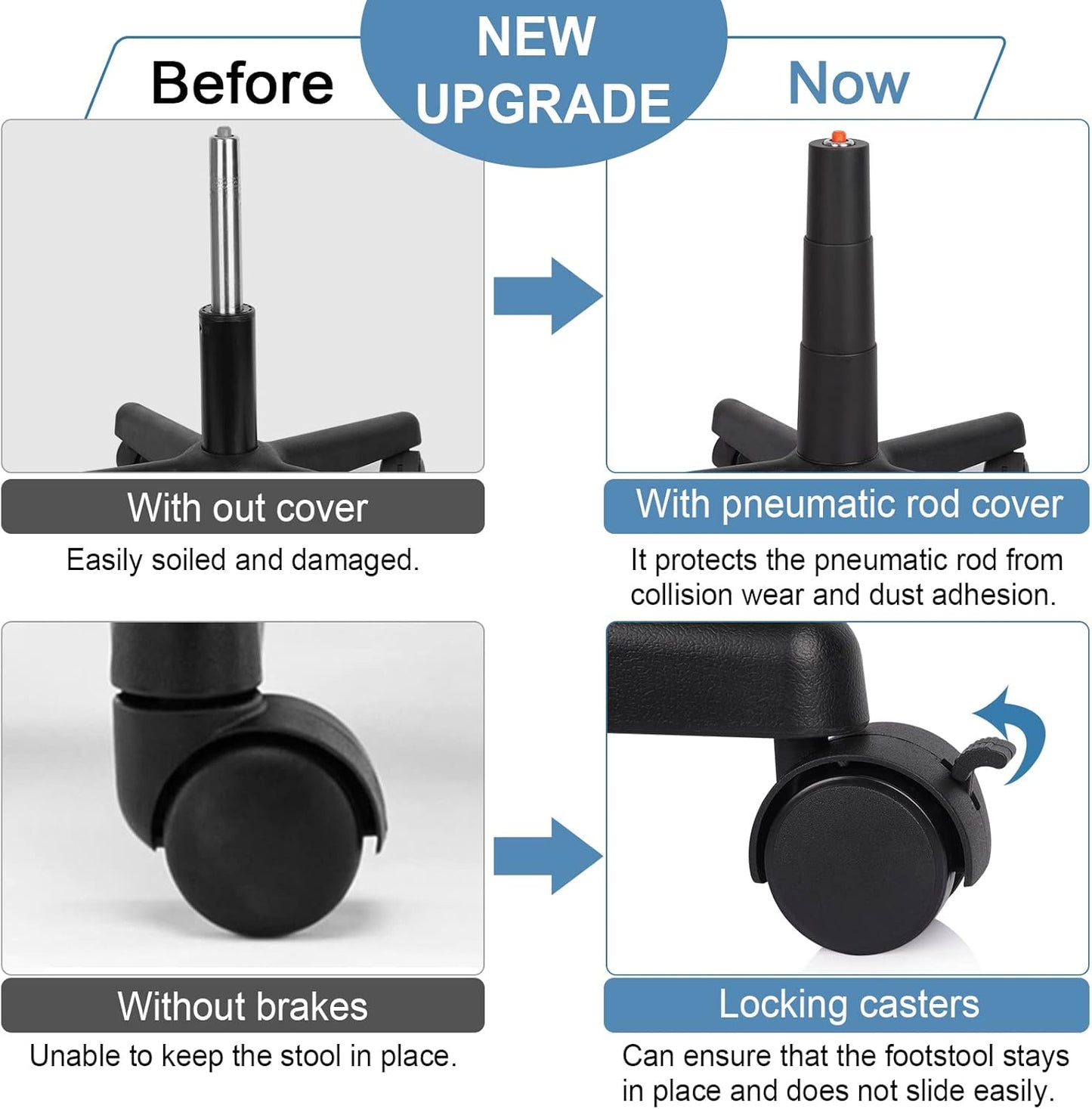 Footrest Stool Under Desk Adjustable Height Footrest Ottoman Ergonomic Foot Stool with Wheels 360° Rolling for Home Office (Black-1)