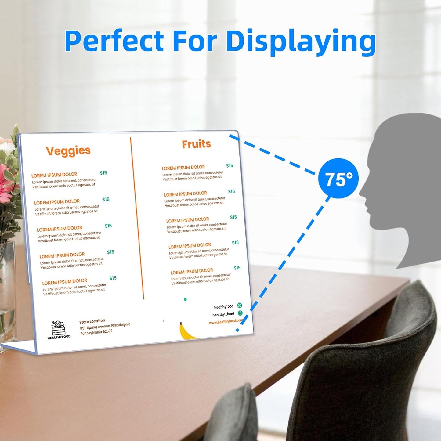 12 Pack L Shape Slanted Back 11x8.5 Plastic Sign Holders with Anti-Slip Pads, Business & Store Acrylic Tabletop Display Stand for Flyers, Menus, Documents, Price, Promotions, Wedding, Party Decoration