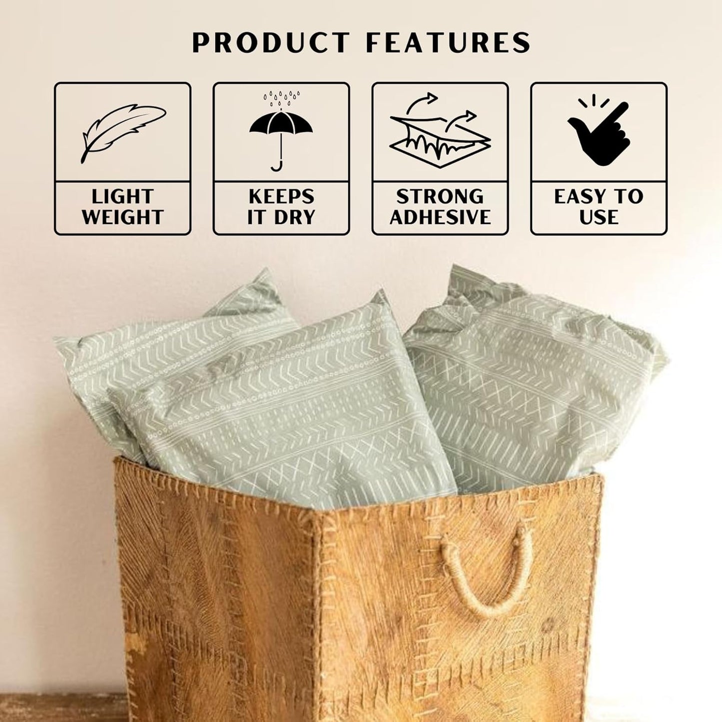 Poly Mailers 14.5x19 Inch 50 Pack Extra-Large Shipping Bags | Strong Thick Mailing Envelopes | Self- Adhesive | Waterproof & Tear Proof | Small Business Packaging for Clothing - Boho Sage Green