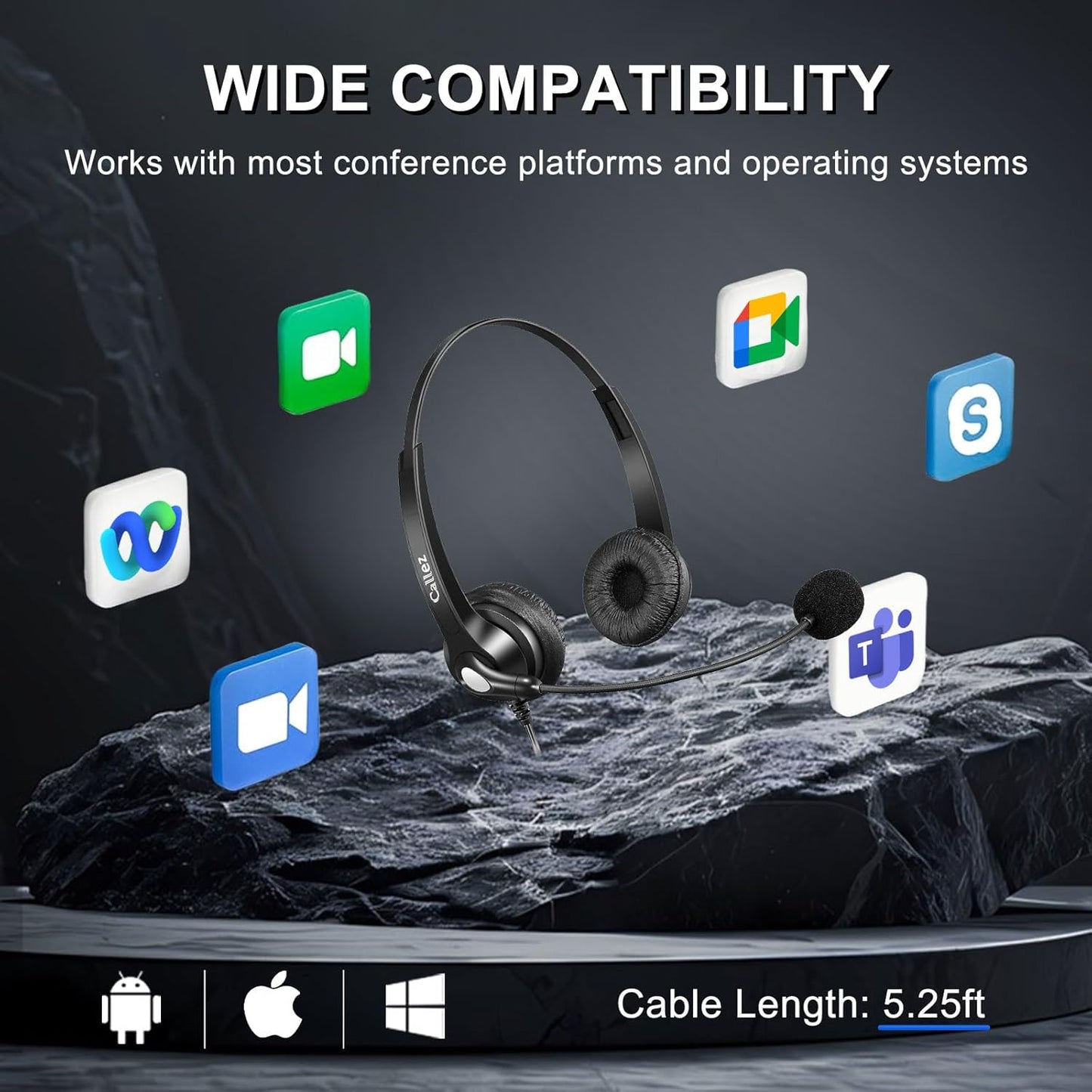 Callez Wired Computer Headset, 3.5mm/USB-C Headset with Mic Noise Cancelling for Work, Cell Phone Headphone for PC Laptop Mac iPhone Samsung Zoom Teams Call Center Home Office, in-line Controls