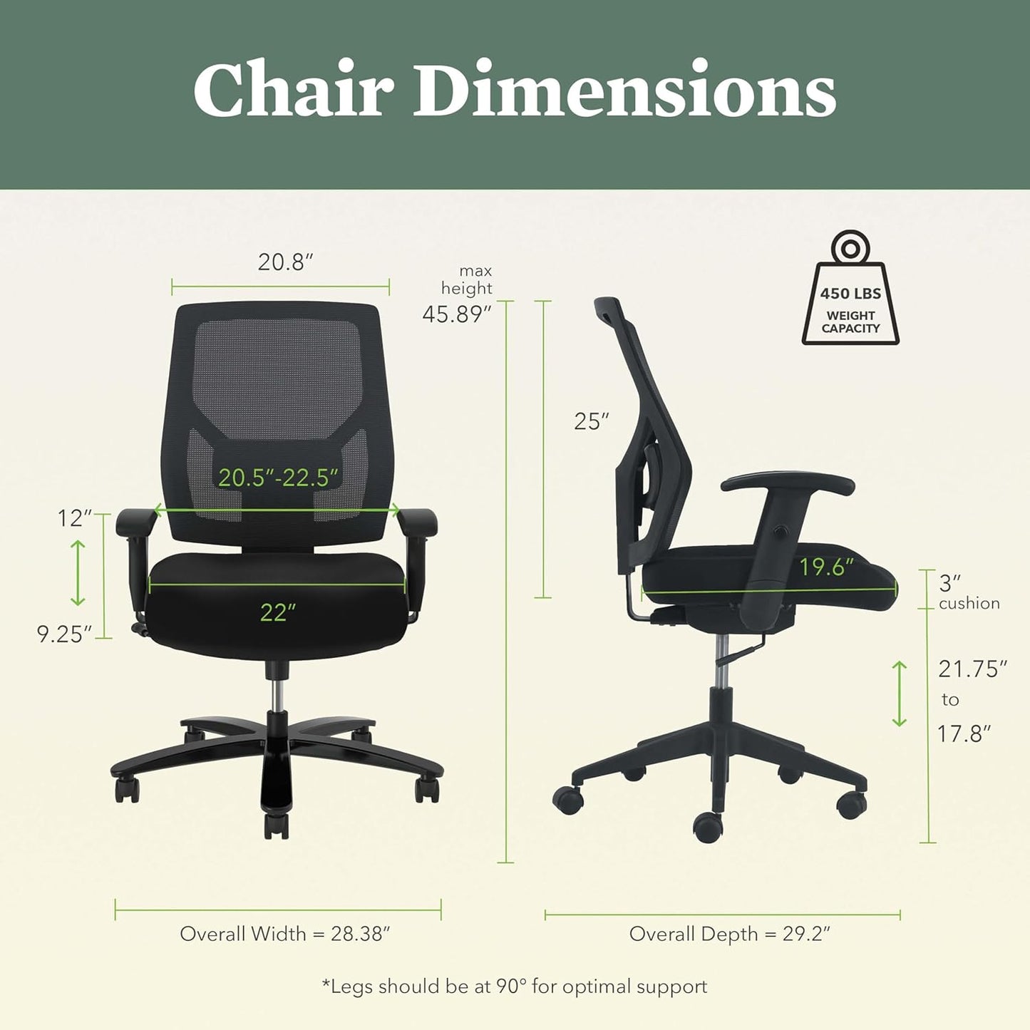 HON Crio Big and Tall Office Chair, 450lbs Weight Capacity, Extra Wide Desk Chair, Heavy Duty Tilt Recline, Swivel Wheels, Comfortable for Long Hours