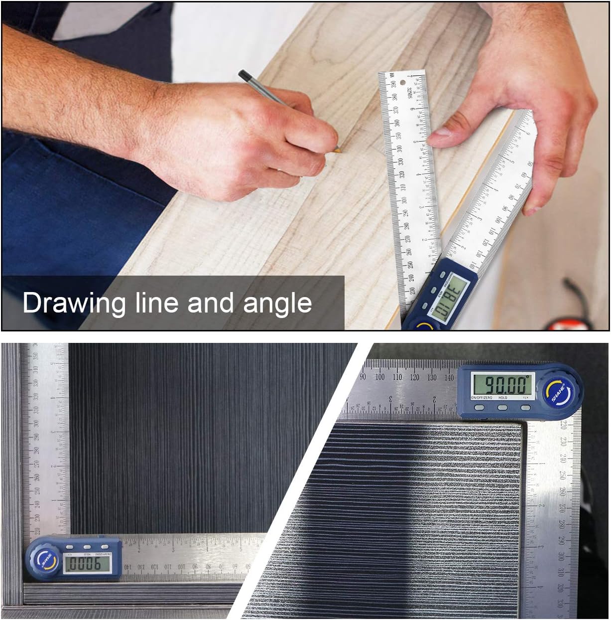 Digital Angle Finder,2 in 1 Digital Protractor, 7 inch / 200mm Stainless Steel Digital Angle Ruler with Zeroing and Locking Function