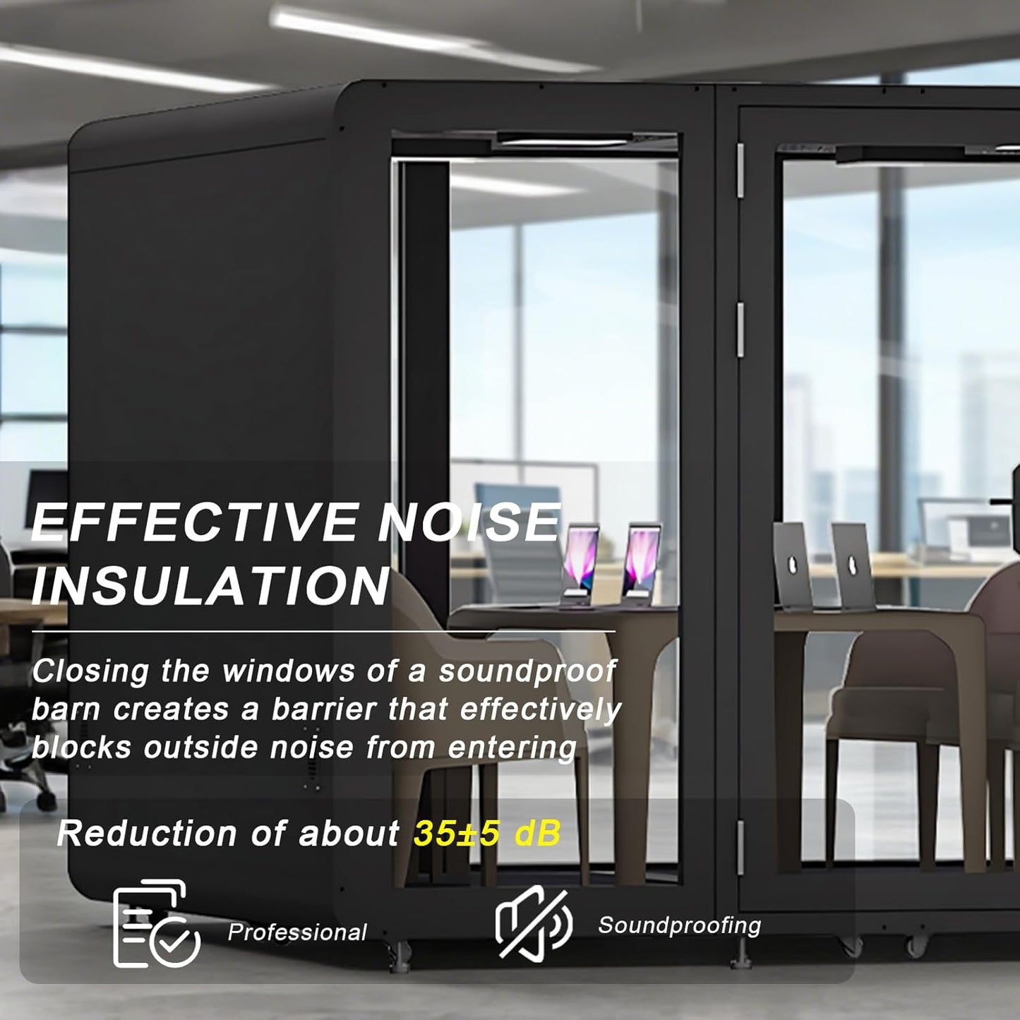 Office Sound Booth with Audio Privacy - Large Soundproof Room with Pulleys and Feet,Soundproof Room with Light,Ventilation,Socket for Meetings,Report Presentations (Black)