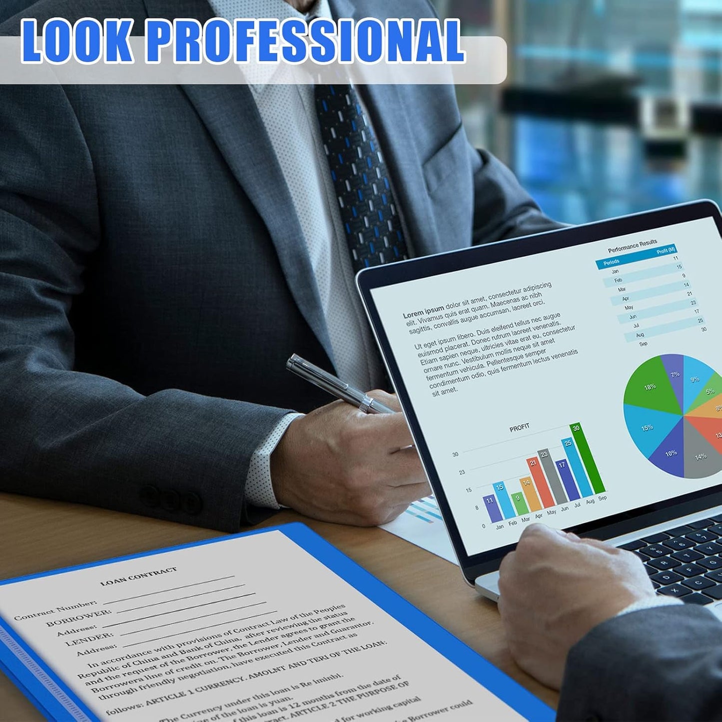 Teling 100 Pcs Plastic Report Covers with 3 Prong Fasteners 11.42 x 9.45 Inch Clear Front Report Covers Bulk Presentation Folders for School Document(Blue)