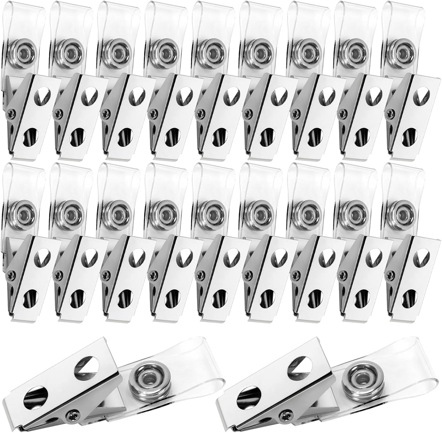 150Pcs Premium Metal Badge Clips with Clear PCV Straps, for ID Cards, Badge Holders, Name Tags, Work Badges