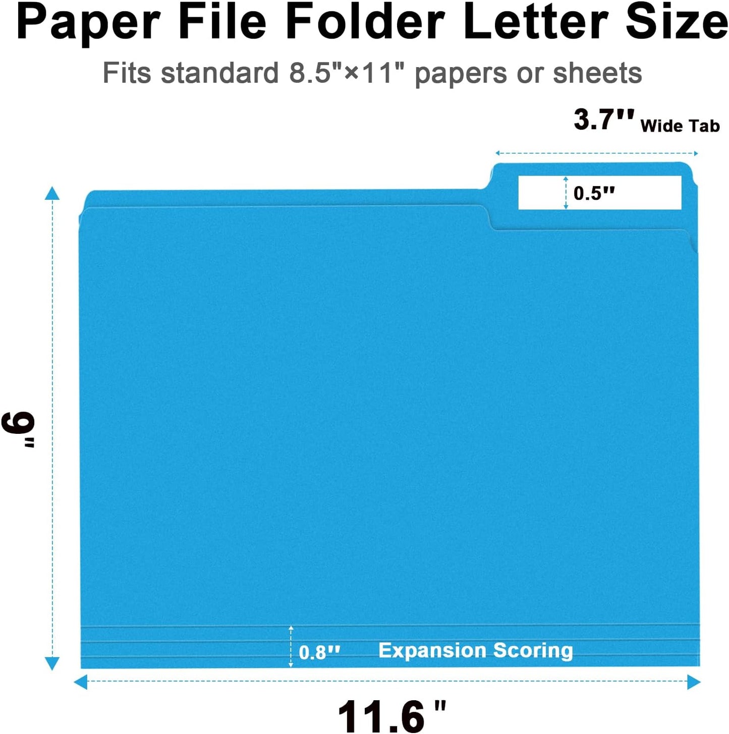 File Folder, RAZCC 150 Pack 1/3 Cut Tab File Folders Letter Size, Blue, Colored Folders with Tab Great for Organizing and Easy File Storage