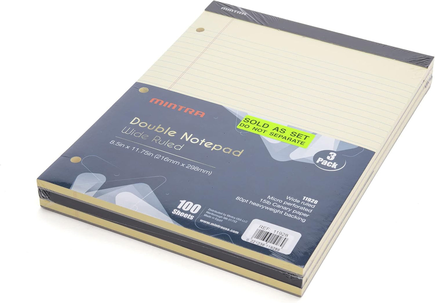 Mintra Office Legal Pads (Double Pad 3pk (Canary), 8.5in x 11in (Wide Ruled))