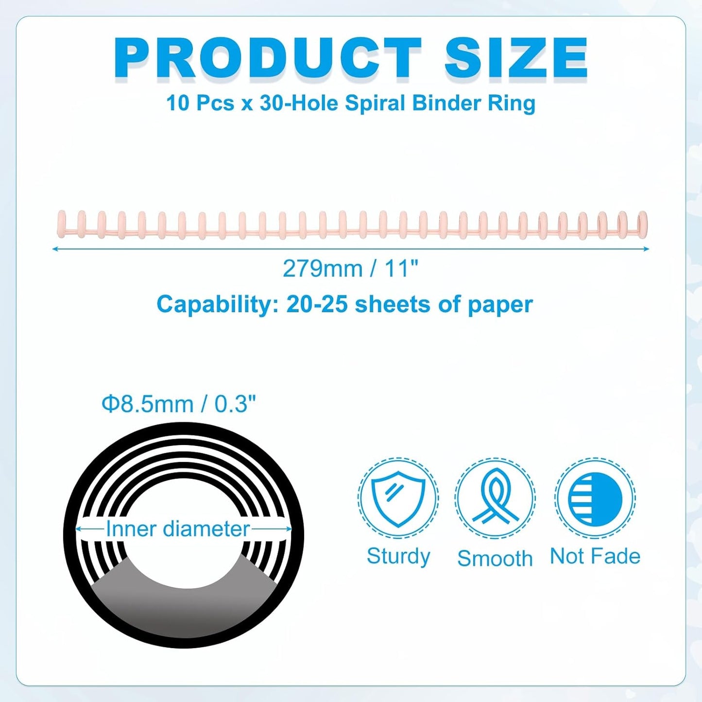 PATIKIL 8.5mm(0.3") Spiral Binder Ring,10 Pcs 30 Rings 25 Sheet Capacity Comb Binding Spines for Binding Paper Sheets Notebook Calendar Picture Album, Light Pink