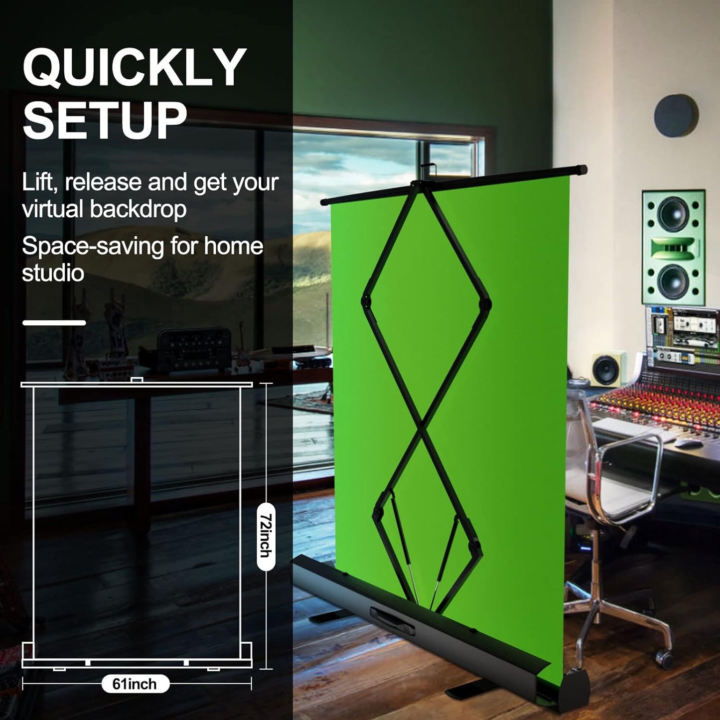 EMART Upgrade Green Screen, 61x72in Collapsible Chroma Key Panel for Background Removal, Portable & Retractable Wrinkle-Resistant Backdrop with Stand for Streaming, Photographic Studio, TikTok