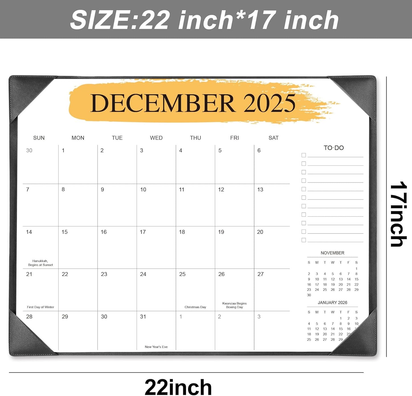 Desk Calendar 2025-2026 – 18-Month Desktop Calendar from July 2025 to December 2026, for Office, School & Home Use – Large Teacher Desk Calendar 22x17 (Black)