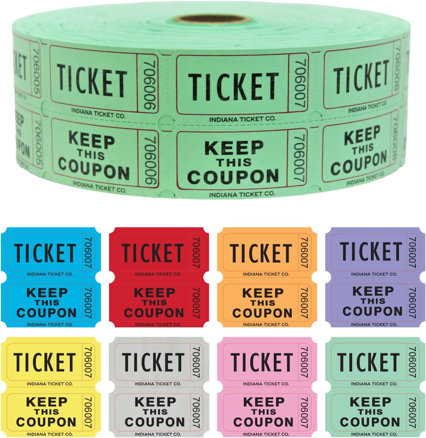 INDIANA TICKET CO. 2,000 Green Raffle Tickets Double Roll, Premium Quality 50/50 Raffle Tickets, Tickets for Events, Carnivals, Door Prizes, Drinks and More