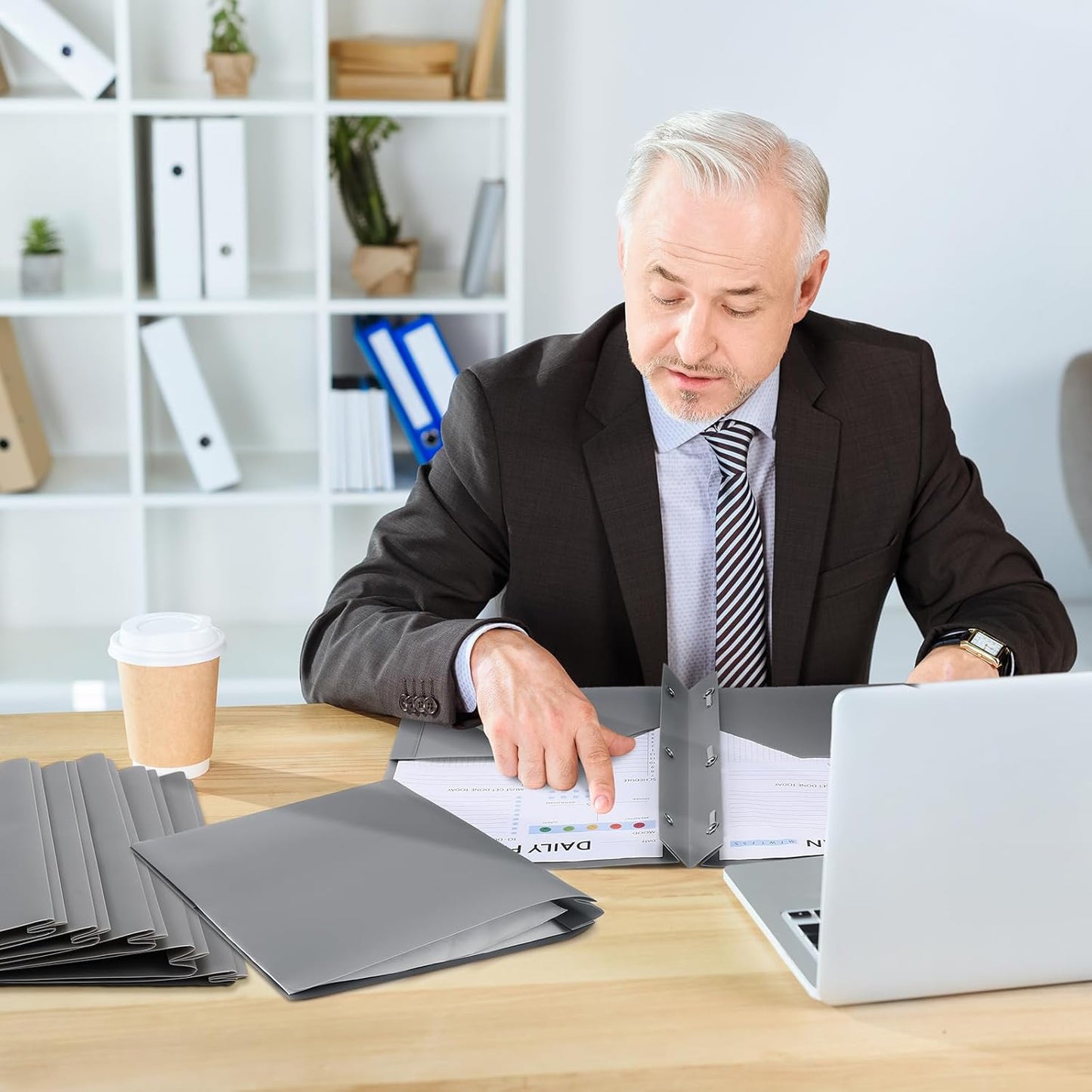 Patelai 48 Pcs Plastic Folders with 2 Pockets and 3 Prongs Home Folders with Card Slot Letter Size Heavy Duty Report Covers for Back to School(Gray,Classic)