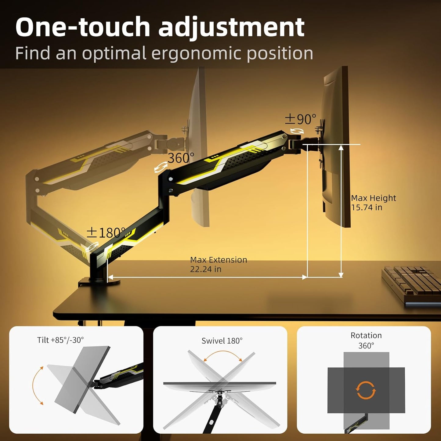 Suptek Monitor Mount Gas Spring Arm Desk Mount Stand - Fully Adjustable, Fits 32 inch Monitors, Weight Capacity up to 22 lbs (MD8WY)