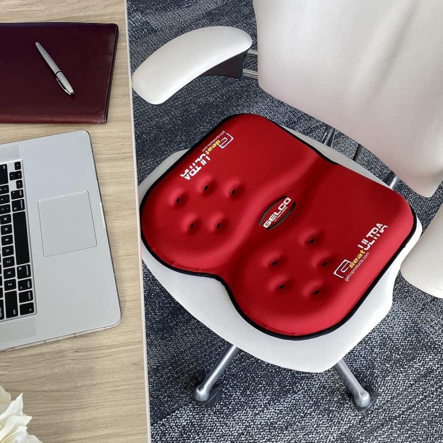 GSeat Ultra Orthopedic Gel and Foam Seat Cushion - for Coccyx, Back, Tailbone, Prostate, Postnatal, and Sciatica Pain/Discomfort - Office, Car, Chair, Travel (Cardinal Red)