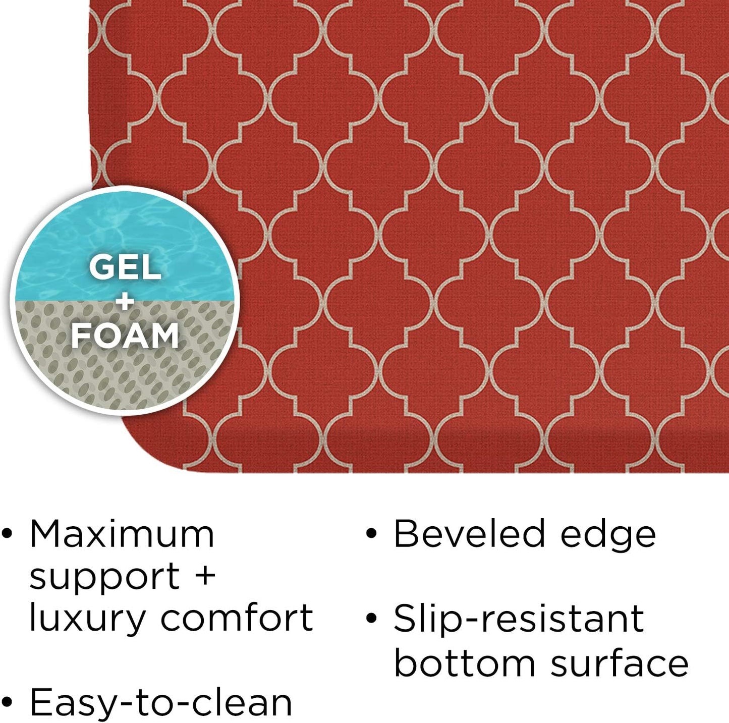 GelPro Elite Premier Anti-Fatigue Kitchen Comfort Floor Mat, 20x72, Trellis Red Chile Stain Resistant Surface with Therapeutic Gel and Energy-Return Foam for Health & Wellness