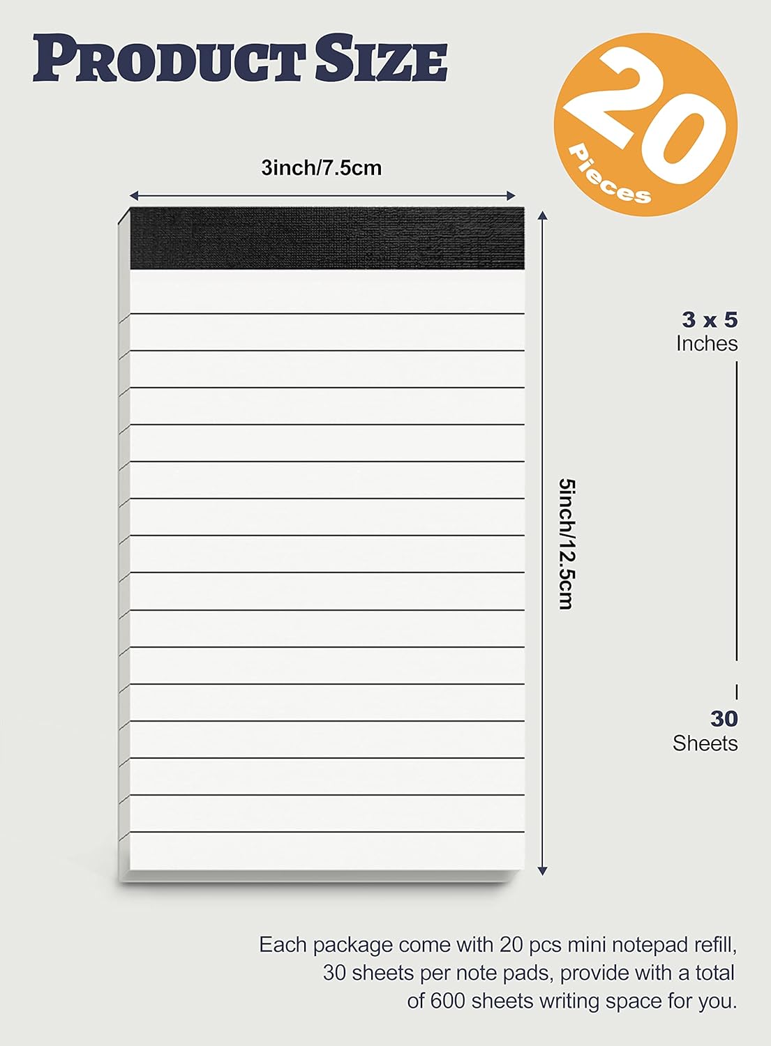 20 Pack Small Notepads Refills Memo Pads 3 x 5 Inch Lined Writing Note Pads with 30 Sheets Note Pad Paper in Each Pad Mini Pocket Notebook Refills for Taking Notes and Reminders Organization Planning