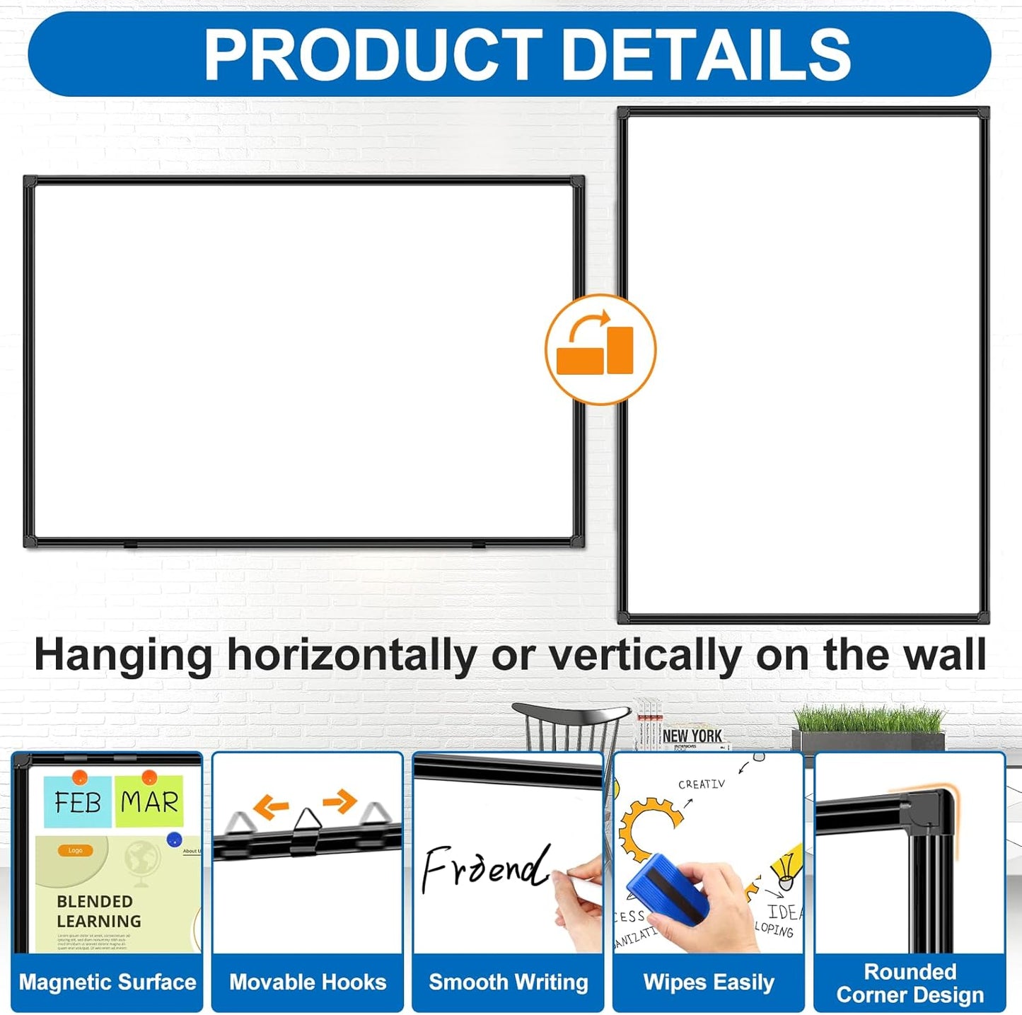 H-Qprobd Large White Board Dry Erase Board for Wall 72"X40" Magnetic Whiteboard with Long Pen Tray, Presentation Dry Erase Boards for Office, Classroom, School, Home