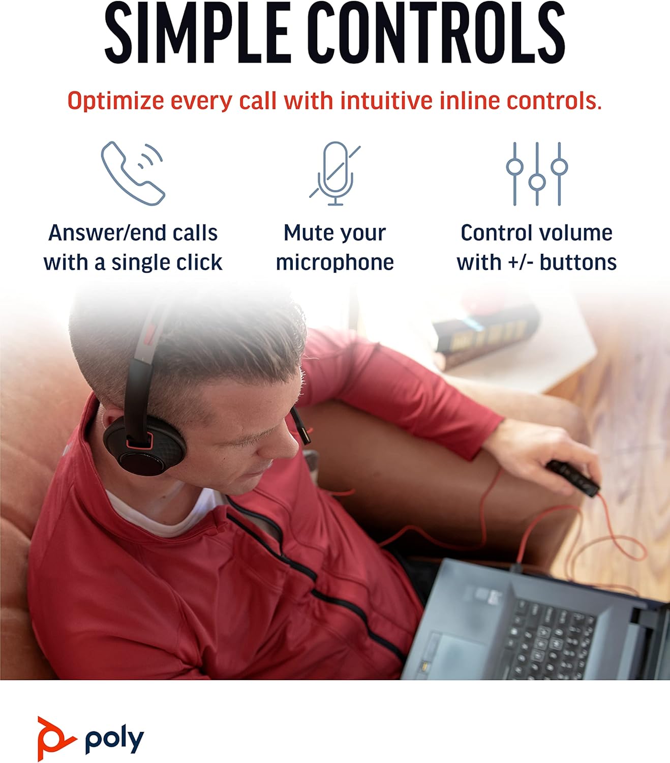 Poly - Blackwire 5220 USB-A Headset (Plantronics) - Wired, Dual Ear (Stereo) Computer Headset with Boom Mic - USB-A, 3.5 mm to connect to your PC, Mac, Tablet and/or Cell Phone