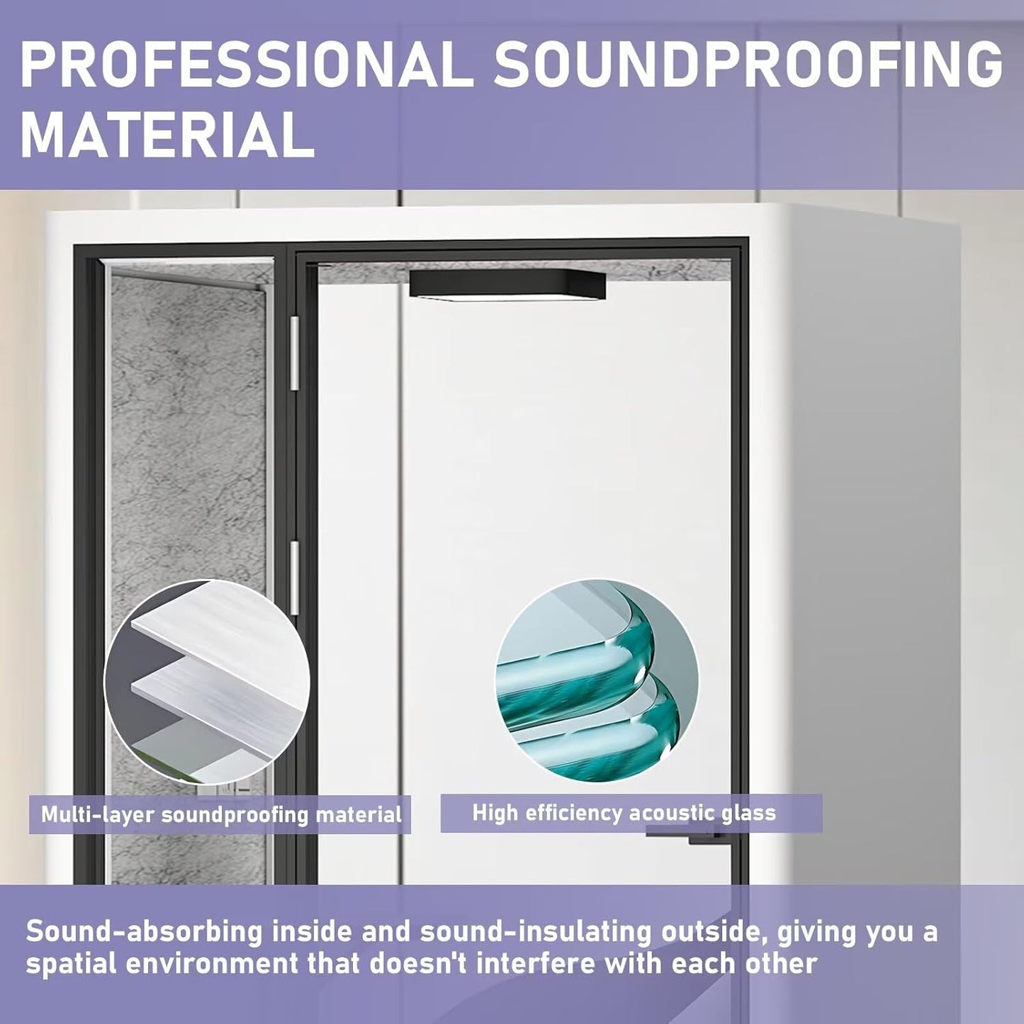 Office Sound Booth with Audio Privacy - Portable Soundproof Booth with White Modern Style,Movable Room with Light,Ventilation,Socket for Study,Work,Singing Room,Telephone Booth(55.11IN)