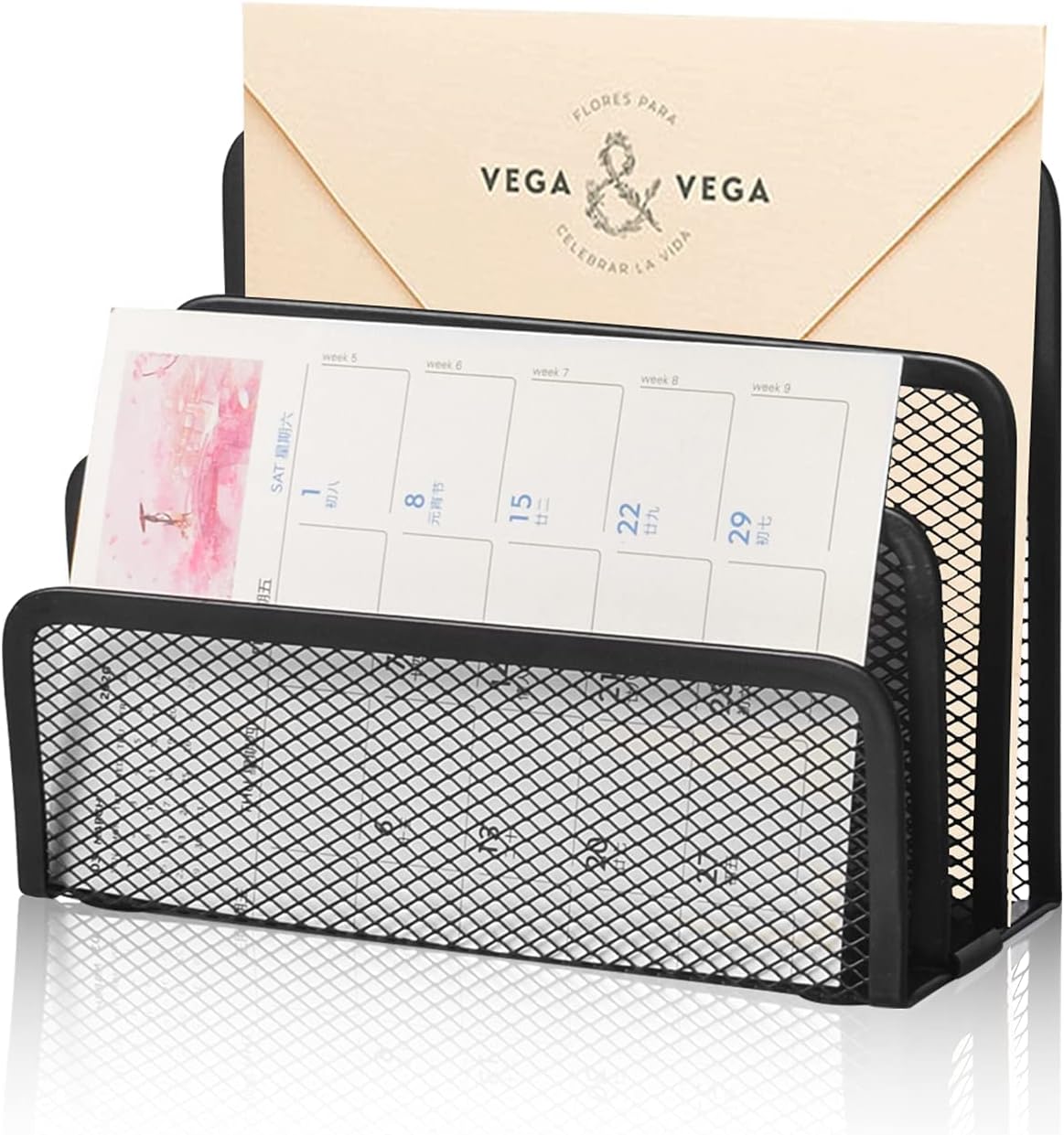 wishacc Desk Mail Organizer Small File Holders Letter Metal Mesh Document/Filing/Folders/Paper Organizer for Desktop