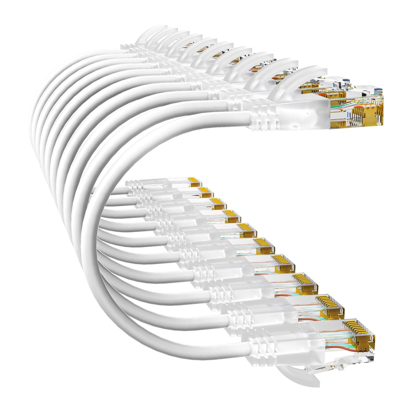 Cat6a Patch Cables 10ft (10 Pack) Slim, Cat6 Ethernet Patch Cable Pure Copper, Flexible Cat 6 Patch Cable 550MHZ 10G, Space-Saving Cat 6A Network Cables for Patch Panel, White