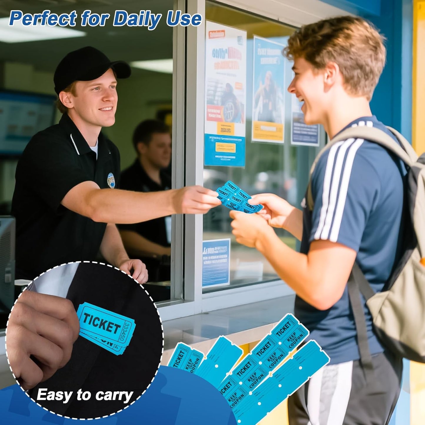 200PCS Double Roll Raffle Tickets - 50/50 Raffle Tickets Perforated Line Consecutive Numbers Tearable Writable Suitable for Raffles, Events, Carnivals, Entry, Lottery, Prizes, Blue